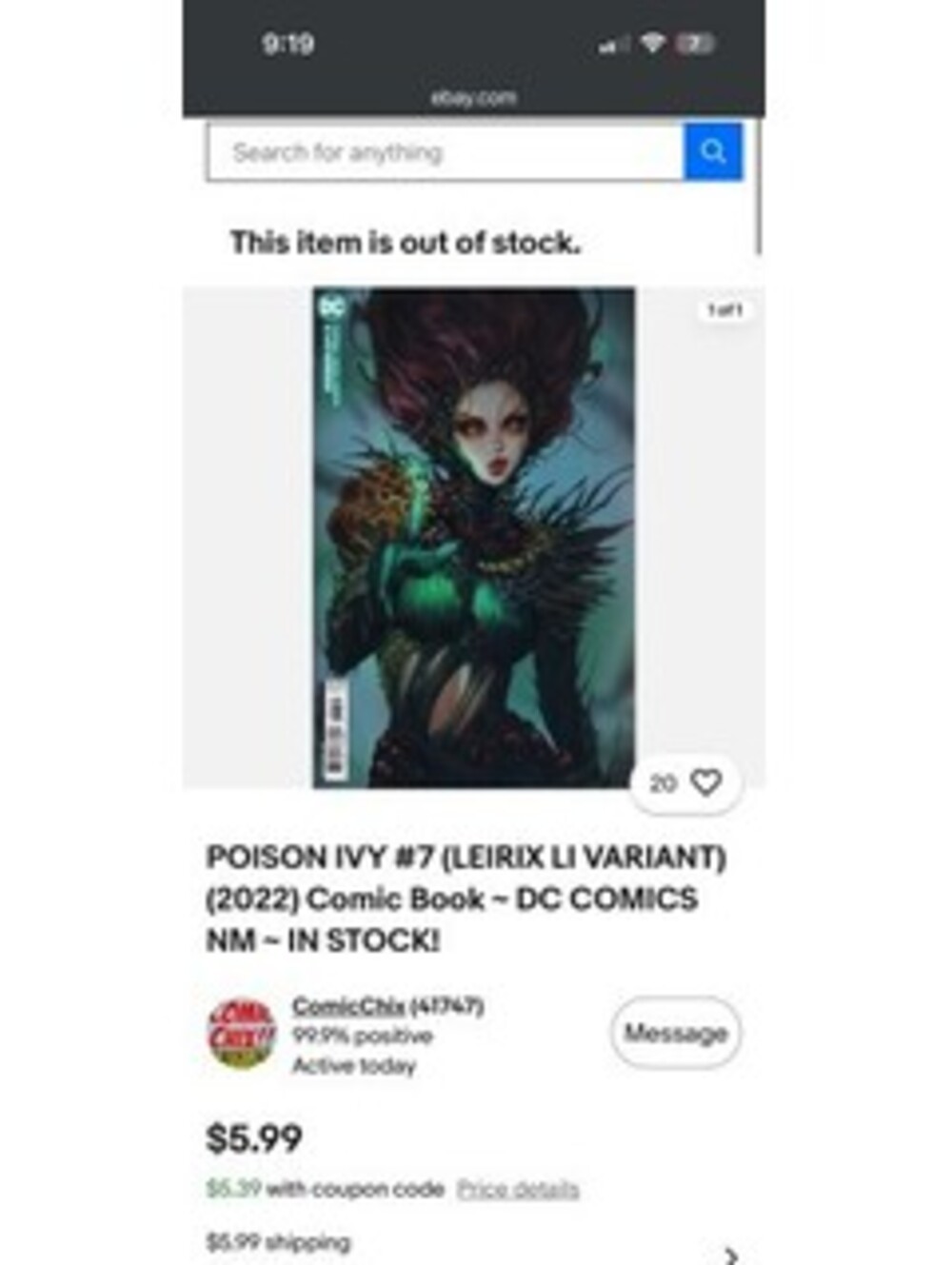 POISON IVY #7 (LEIRIX LI VARIANT) (2022) Comic Book - DC COMICS NM